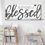 Blended & Blessed Family Sign handmade by ToeFishArt. Original, custom, personalized wall decor signs. Canvas, Wood or Metal. Rustic modern farmhouse, cottagecore, vintage, retro, industrial, Americana, primitive, country, coastal, minimalist.