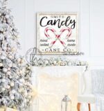Candy Cane Co. Sign handmade by ToeFishArt. Original, custom, personalized wall decor signs. Canvas, Wood or Metal. Rustic modern farmhouse, cottagecore, vintage, retro, industrial, Americana, primitive, country, coastal, minimalist.