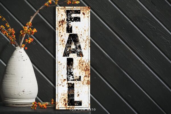 Fall Sign handmade by ToeFishArt. Original, custom, personalized wall decor signs. Canvas, Wood or Metal. Rustic modern farmhouse, cottagecore, vintage, retro, industrial, Americana, primitive, country, coastal, minimalist.