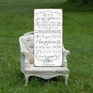 May Joy & Peace Surround You Sign handmade by ToeFishArt. Original, custom, personalized wall decor signs. Canvas, Wood or Metal. Rustic modern farmhouse, cottagecore, vintage, retro, industrial, Americana, primitive, country, coastal, minimalist.