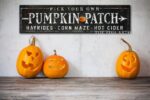 Pick Your Own Pumpkin Patch Sign handmade by ToeFishArt. Original, custom, personalized wall decor signs. Canvas, Wood or Metal. Rustic modern farmhouse, cottagecore, vintage, retro, industrial, Americana, primitive, country, coastal, minimalist.