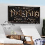 Toe Fish Art rustic industrial vintage-style Outdoor Waterproof Metal 'Pool & Patio' Personalizable Custom sign, personalized with family name and year. Available in a wide array of colors and sizes. Toe Fish Art's artisan-made outdoor waterproof metal wall decor, expertly made with American-sourced materials. This premium, handcrafted piece can be customized to fit your style. Built to last with genuine craftsmanship, this heirloom decor adds cottagecore charm and heritage quality to any space. Made in the USA with durable, authentic materials for a beautiful and meaningful display to last year after year. Modern Farmhouse Cottagecore wall decor handcrafted in durable high-quality outdoor weatherproof solid aluminum metal, handmade in the USA from start to finish! Beautiful, stylish and timeless wall decor artwork. Handcrafted in the USA by ToeFishArt, and built to last a lifetime by the Toe Fish Art family artisans. This beautiful original artwork adds unique eye-catching decor indoors or outdoors. Perfect for your patio, lanai, deck, veranda, or lawn. This special outdoor decoration is a beautiful reminder of outdoor living. Original, custom, personalized wall decor signs. Canvas, Wood or Metal. Rustic modern farmhouse, cottagecore, vintage, retro, industrial, Americana, primitive, country, coastal, minimalist. Toe Fish Art is a USA small family woman owned business making beautiful decor since 1997.